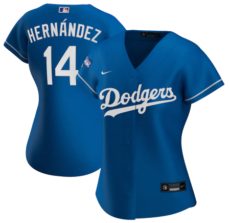 Women's Los Angeles Dodgers #14 Kiké Hernández Blue 2020 World Series Champions Home Patch MLB Stitched Jersey(Run Small)